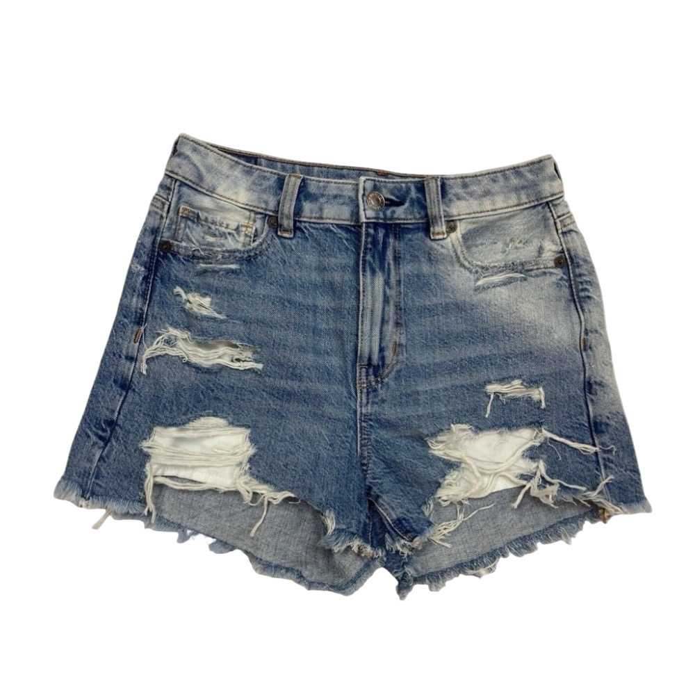 American Eagle Blue Jean Mom Shorts with Vintage Distressing